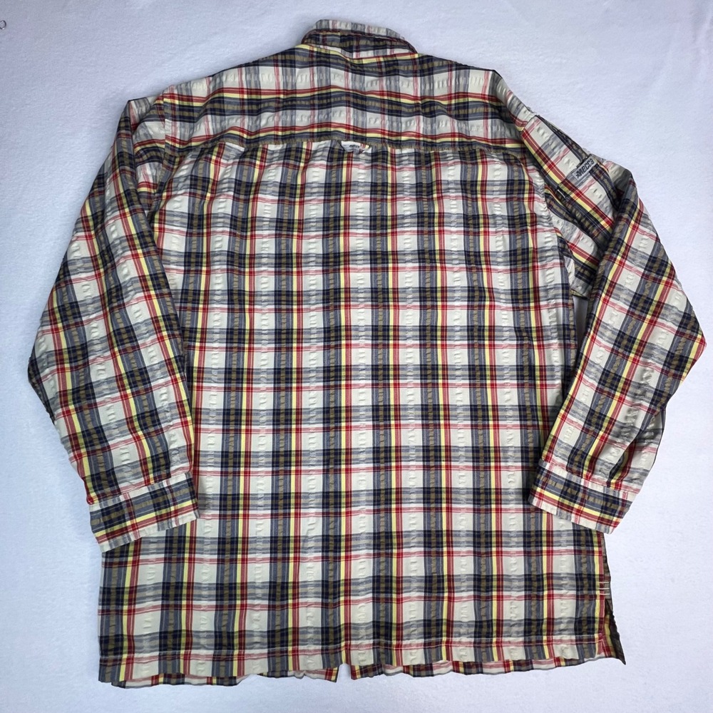 Mecca Mens XL Plaid Button Down Shirt Long Sleeve Textured Seersucker Red Y2K - Picture 7 of 7